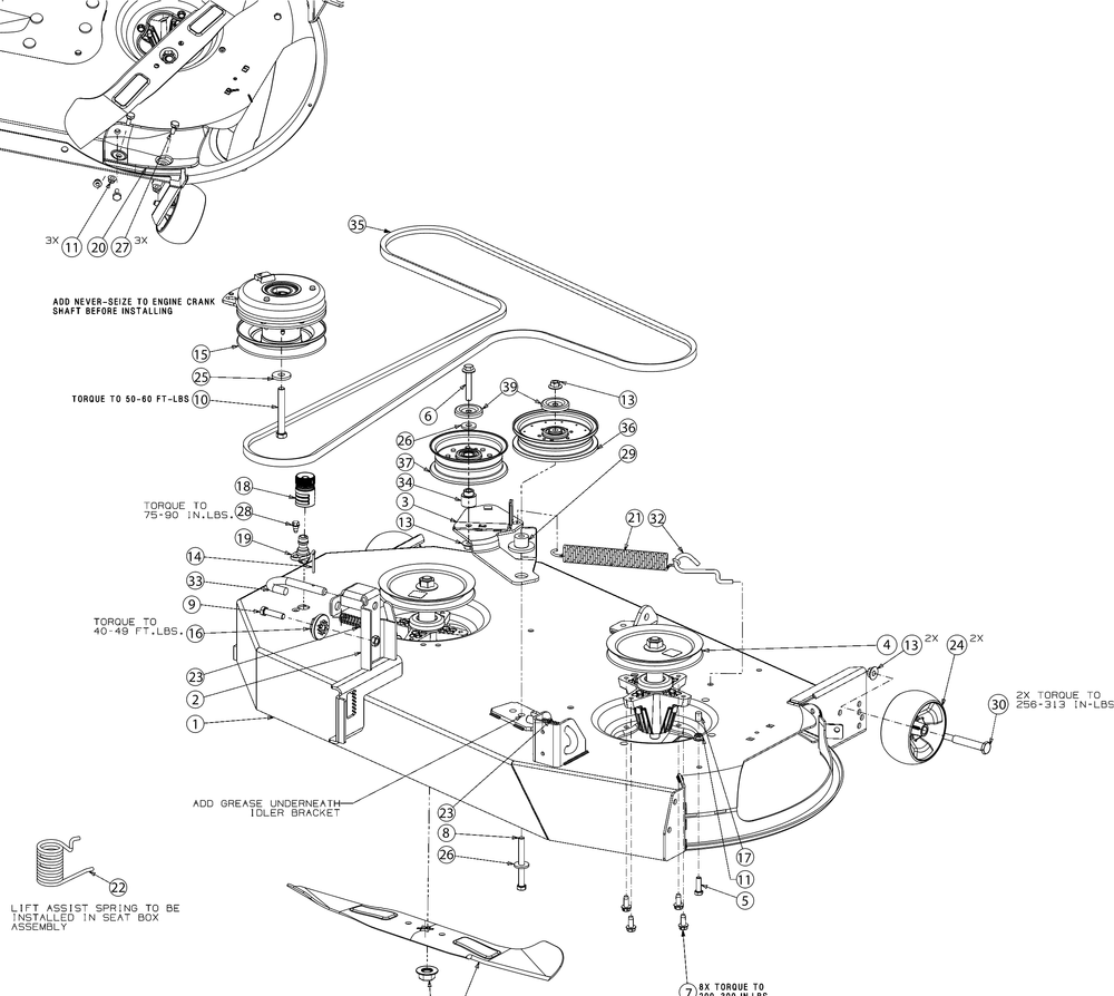 Deck Diagram and Parts List for RZT-S46KH (17ARCBDN010)(2017) Cub Cadet Lawn Tractor